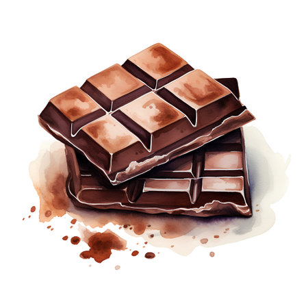 Chocolate bar. Hand drawn watercolor illustration isolated on white backgroundの素材