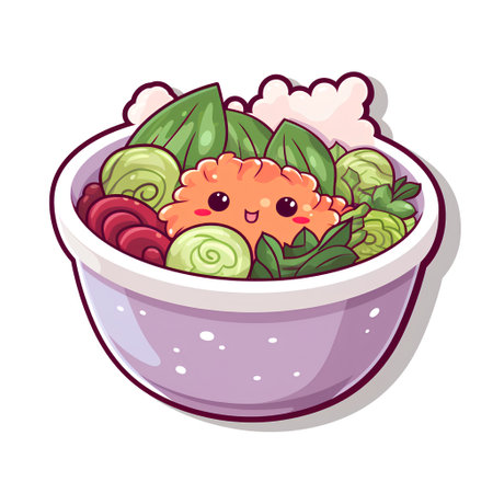 Cute kawaii vegetable salad in bowl. Vector illustration.の素材