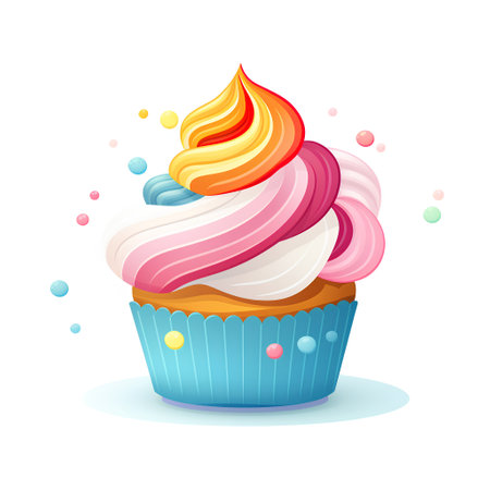 Cupcake with colorful cream. Vector illustration isolated on white background.の素材