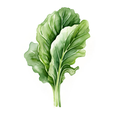 Watercolor illustration of green lettuce. Isolated on white background.の素材