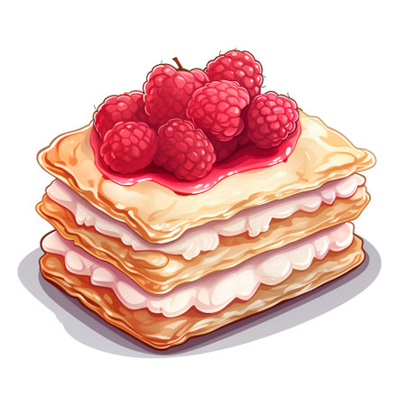 Pancakes with raspberries and cream. Vector illustration.の素材