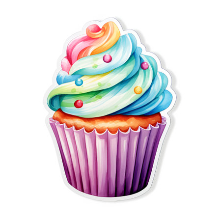 Cupcake with colorful cream and sprinkles. Vector illustration.の素材