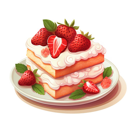 Strawberry cake with whipped cream and fresh strawberries. Vector illustration.の素材