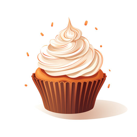 Cupcake with whipped cream isolated on white background. Vector illustration.の素材