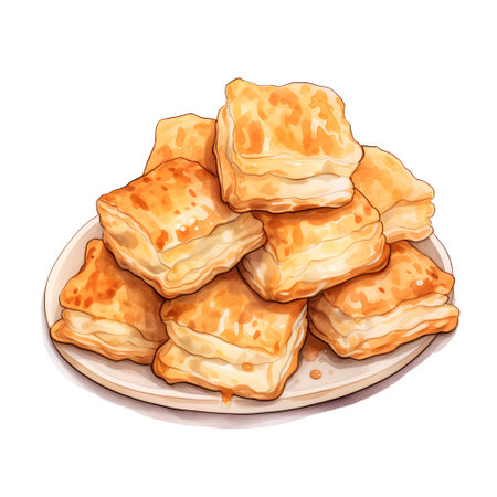 Baked puff pastry. Vector hand drawn illustration isolated on white backgroundの素材