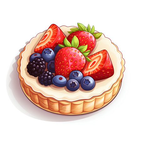 Strawberry and blueberry tart with whipped cream. Vector illustration.の素材