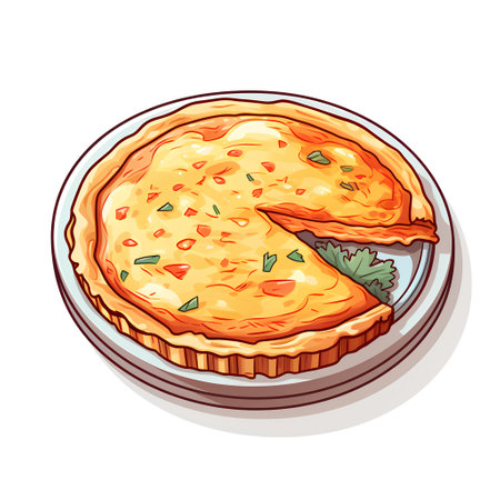 Illustration of a pie with cheese, tomato and parsley.の素材