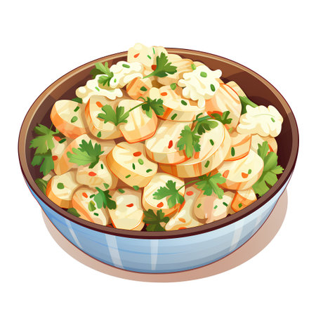 Potato dumplings with sour cream and parsley. Vector illustrationの素材