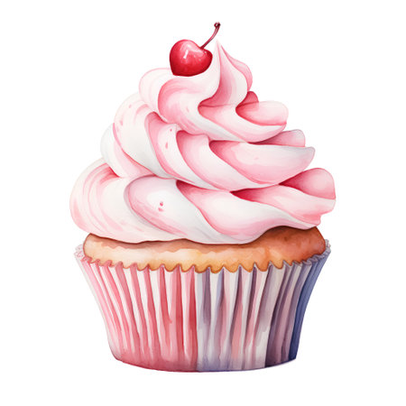 Watercolor cupcake isolated on white background. Hand drawn illustration.の素材