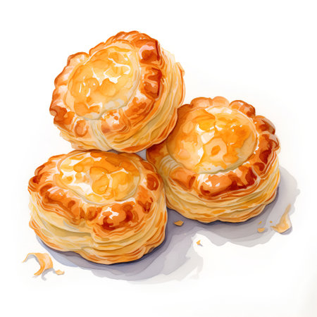 Puff pastries isolated on white background. Watercolor illustration.の素材