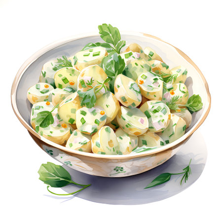 Potato salad with dill and parsley. Vector illustration.の素材