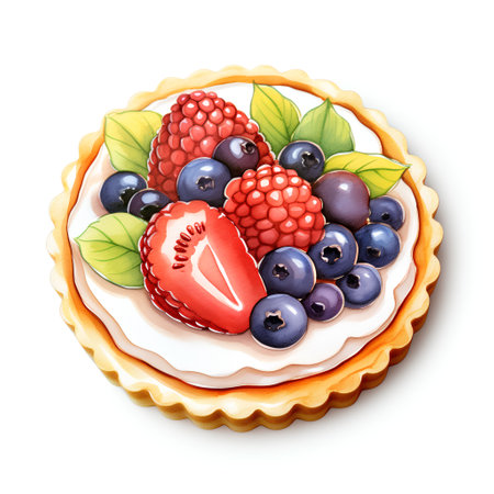 Cake with berries. Watercolor illustration isolated on white background.の素材