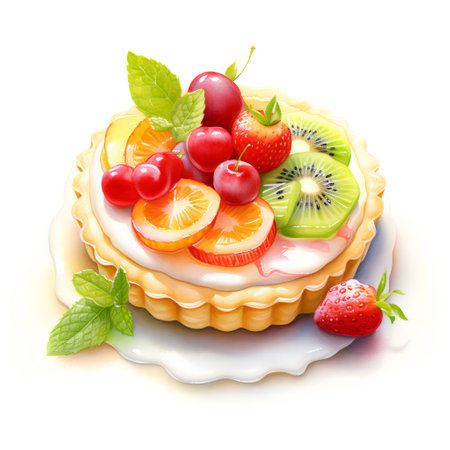 Cake with cream and fruits on a white background. Vector illustration.の素材