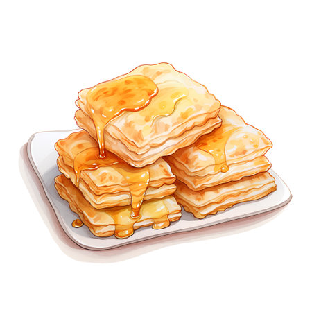 Pancakes with honey. Vector illustration of a stack of pancakes.の素材
