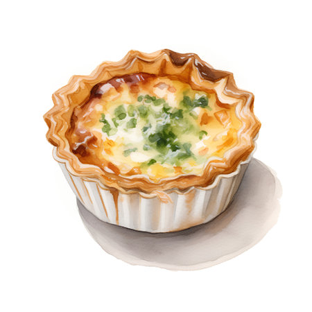Watercolor egg tart, isolated on white background. Hand drawn illustrationの素材