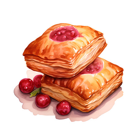 Baklava with cherry jam. Watercolor hand drawn illustrationの素材