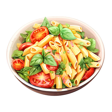 Penne pasta with tomato, basil and parmesan cheese. Vector illustrationの素材