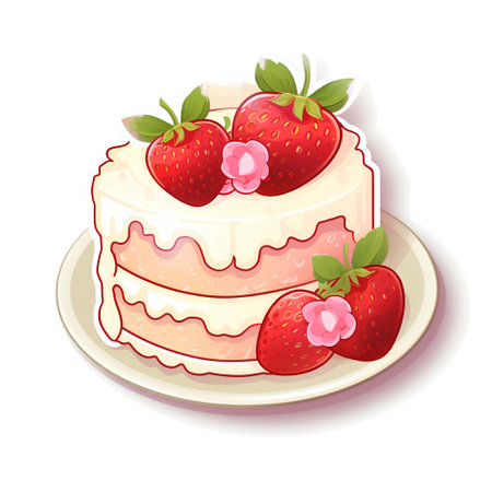 Cake with strawberries. Vector illustration isolated on a white background.の素材