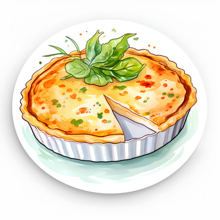Hand drawn vector illustration of a pie with cheese, tomato and basilの素材