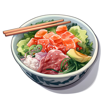 Salmon sashimi in bowl. Japanese cuisine. Vector illustrationの素材