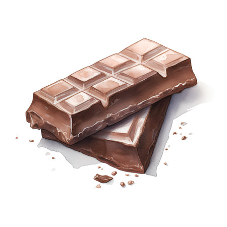 Chocolate bar. Hand drawn watercolor illustration isolated on white backgroundの素材