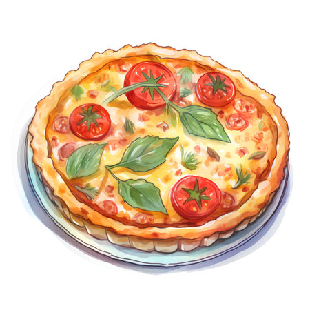 Pizza with tomatoes, mozzarella and basil. Vector illustration.の素材