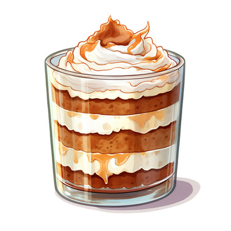 Tiramisu dessert in a glass cup. Vector illustration.の素材