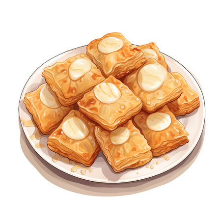 Baklava with condensed milk on a plate. Vector illustration.の素材