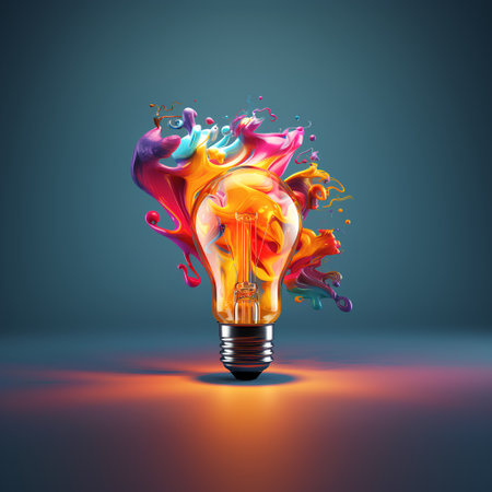 Colorful light bulb with splashes of paint. 3d renderingの素材