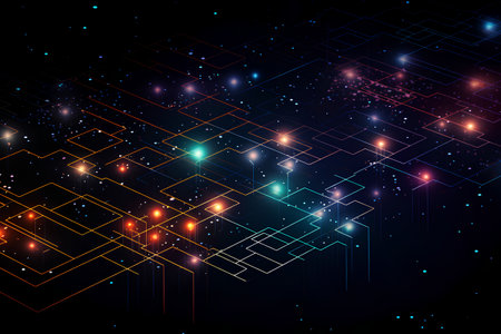 Abstract technology background. Futuristic circuit board with glowing particles. Vector illustration.の素材