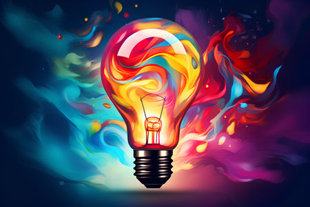 Creative lightbulb with colorful abstract background, vector illustration.の素材