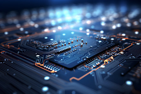 Circuit board close-up. Technology background. 3d illustrationの素材