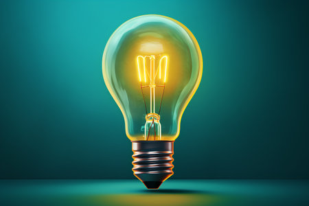 Idea concept. Light bulb on green background. 3D renderingの素材