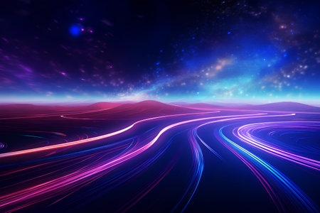Futuristic space background with glowing lines and stars. 3d renderingの素材