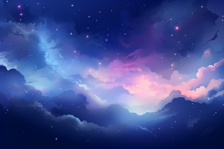 Night sky with clouds and stars. Vector illustration for your design.の素材