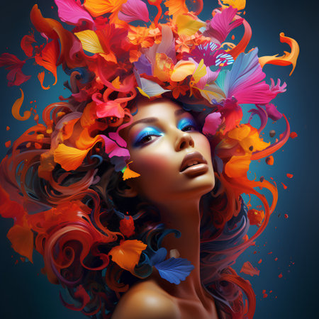 Beautiful girl with flowers in her hair. Fashion art portrait.の素材