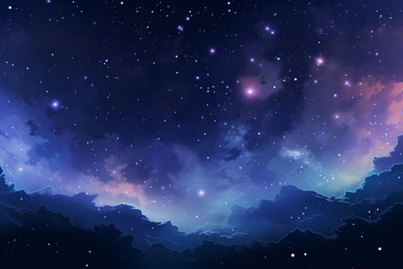 Night sky with stars and nebula. Space background. Vector illustration.の素材