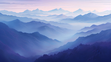 Mountains in the fog. Landscape of mountains in fog. Vector illustration.の素材