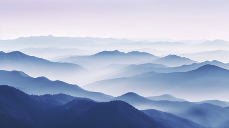 Mountain landscape with misty foggy valley. Vector illustration.の素材