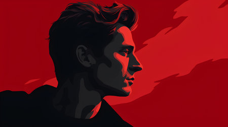 Portrait of a man with short hair in profile. Vector illustration.の素材