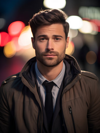 Portrait of a handsome young man outdoors. Men's beauty, fashion.の素材