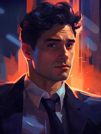 Portrait of a handsome young man in a suit. 3d rendering.の素材