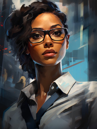 Portrait of a beautiful young african american woman wearing glasses.の素材