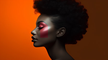 African american woman with flag painted on her face. Beauty and fashion concept.の素材