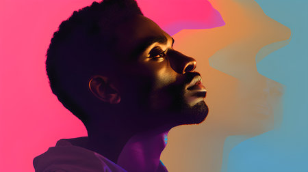 Portrait of a young African-American man in profile. 3D renderingの素材