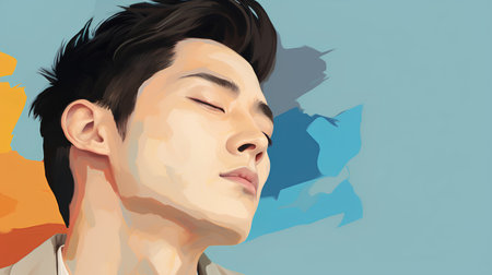 Fashion art portrait of a young handsome man. Vector illustration.の素材