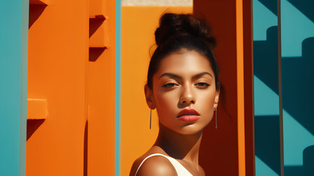 Fashion portrait of young beautiful woman with bright make-up.の素材