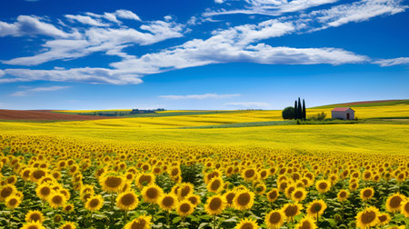 Sunflower field in Tuscany, Italy. Rural landscape.の素材