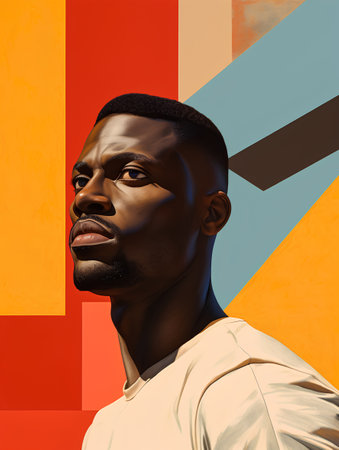 Portrait of a handsome african american man on a colorful background.の素材