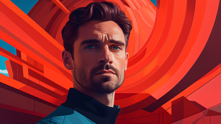 Portrait of a handsome man in sportswear on a red background.の素材